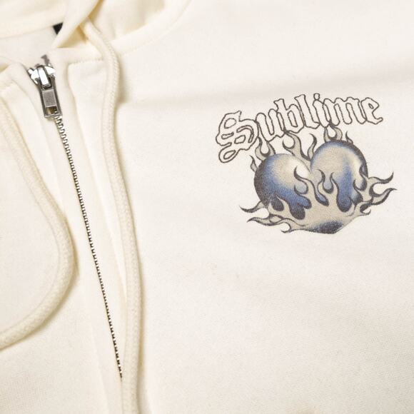 H&M Sublime Ivory Blue Logo Heart Sweatshirt Hoodie Full Zip Womens Size M - Picture 8 of 13